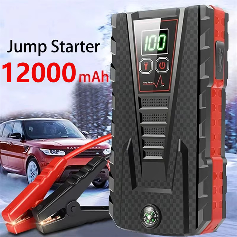 OWJHE Tragbarer Auto-Starthilfe-Booster 12000mAh mit 5000A Spitzenstrom, 12V Notfallbatterie und Powerbank-Ladegerät, Schwarz - Bild 2