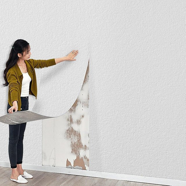Selbstklebende 3D-Schaumtapete mit Leinen-Textur in Weiß für Wohnzimmer und Schlafzimmer - Bild 1