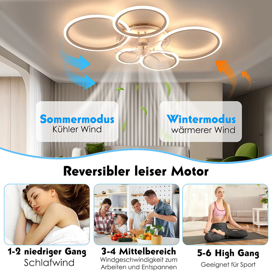 Oyajia RGB-Deckenventilator im 5-Ring-Design mit Fernbedienung und Timer, Weiß/Multicolor - Bild 3