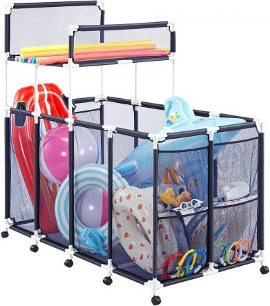 VEVOR Pool Storage Bin mit Rollen und Mesh-Taschen, Weiß-Blau, B/T/H: 169 x 85 x 165 cm - Bild 1