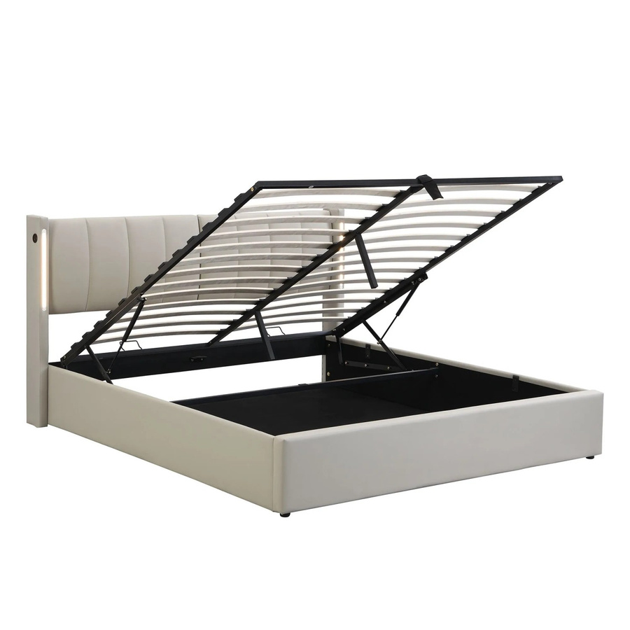 okwish Polsterbett mit USB-Anschluss und Lift-up-Funktion in Grau, B/T/H: 140 x 190 cm - Bild 2