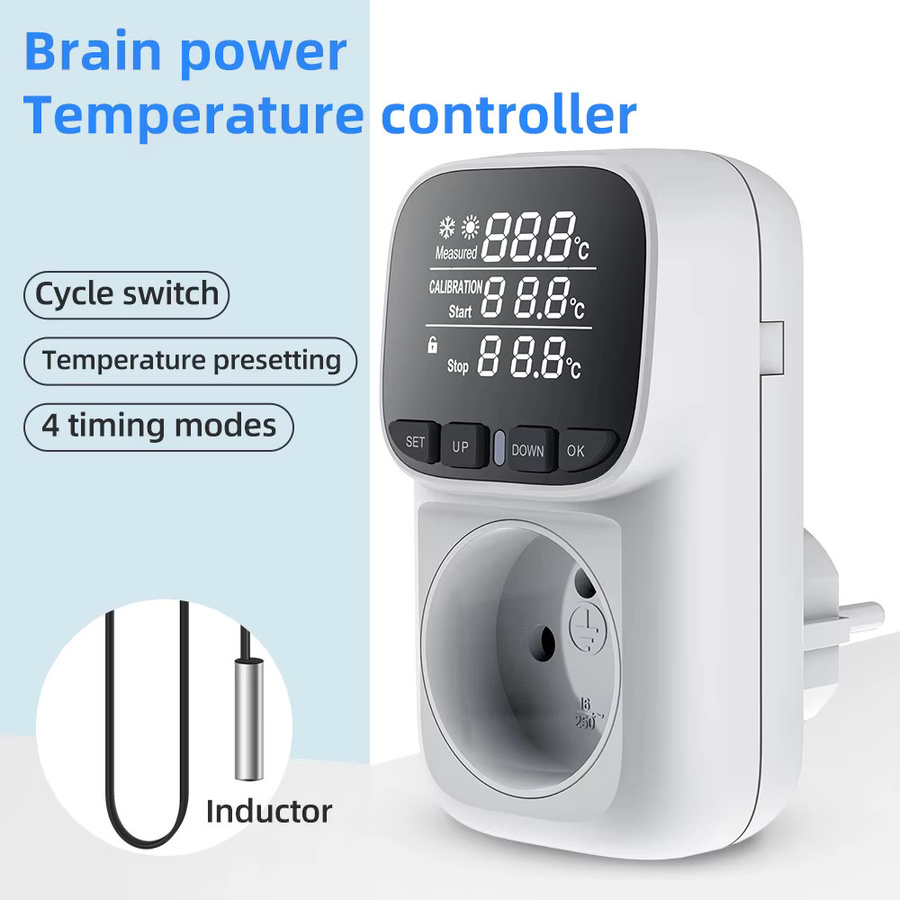 Digitaler Temperaturregler JUANJUAN mit Timer und Sensorsonde, Thermostat für Heizung und Kühlung, 16 A, Blau-Weiß - Bild 2