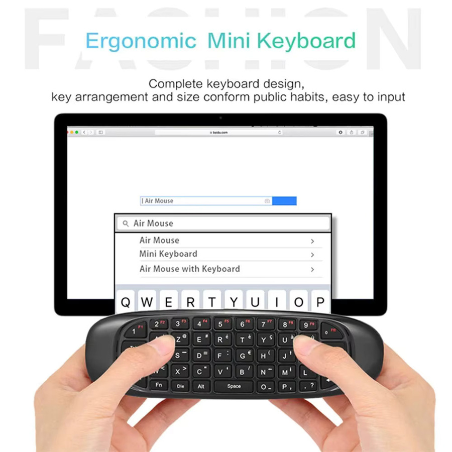 Kebidumei C120 Air Mouse mit Hintergrundbeleuchtung, 2,4G RF Wireless Mini Tastatur und Smart Gyroskop Fernbedienung für Android Smart TV Box, Schwarz - Bild 2