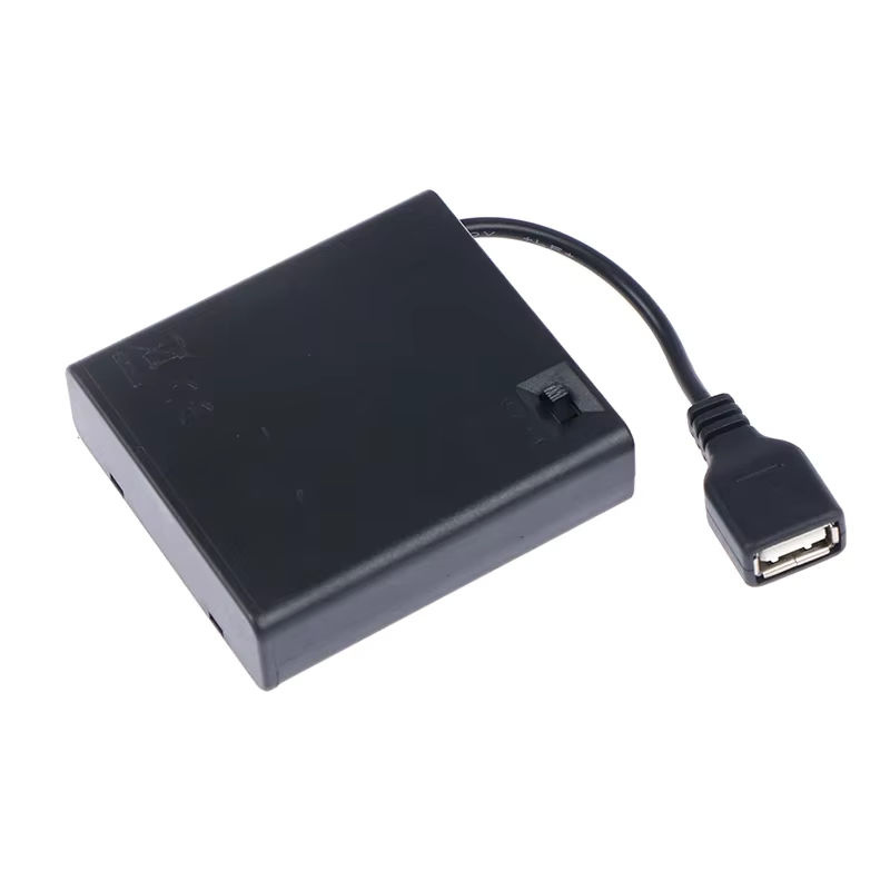 USB-Batteriekasten für 4 x AA Batterien mit Schalter und Abdeckung in Schwarz für 5 V LED-Streifenlichter - Bild 7