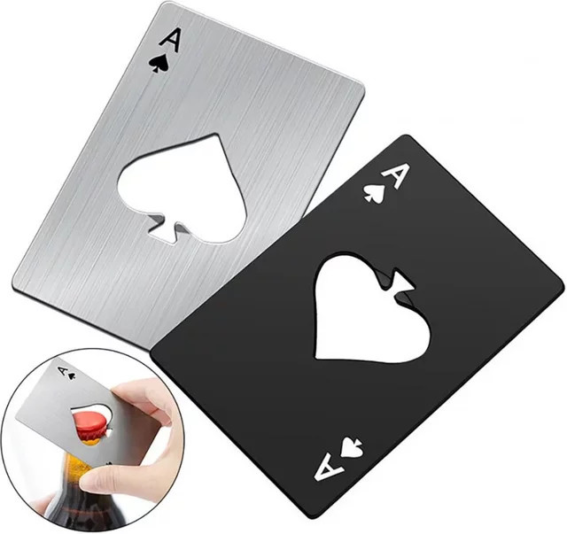 Edelstahl Flaschenöffner in Poker Ace Form, Silber, Metall Dosenöffner im Kreditkartenformat - Bild 1