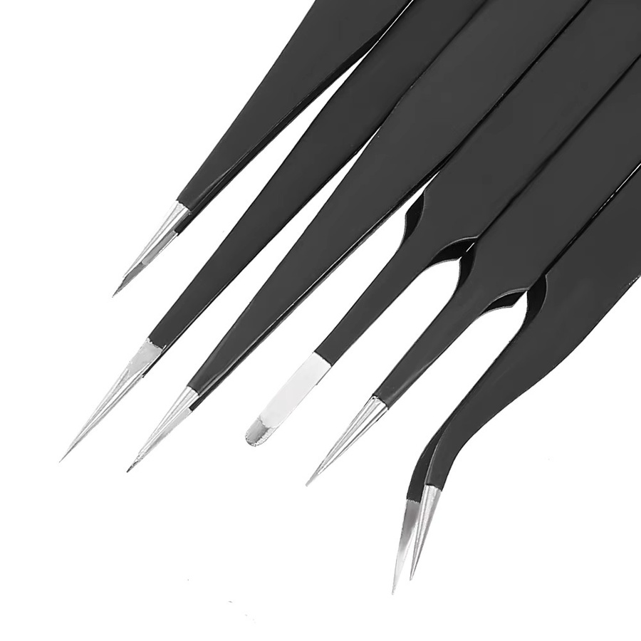 NICEYARD Präzisions-Pinzetten-Set aus 6 Teilen, antistatisch, Farbe: Schwarz, ideal für Uhren, Schmuck, Handy und Elektronik-Reparaturen - Bild 2