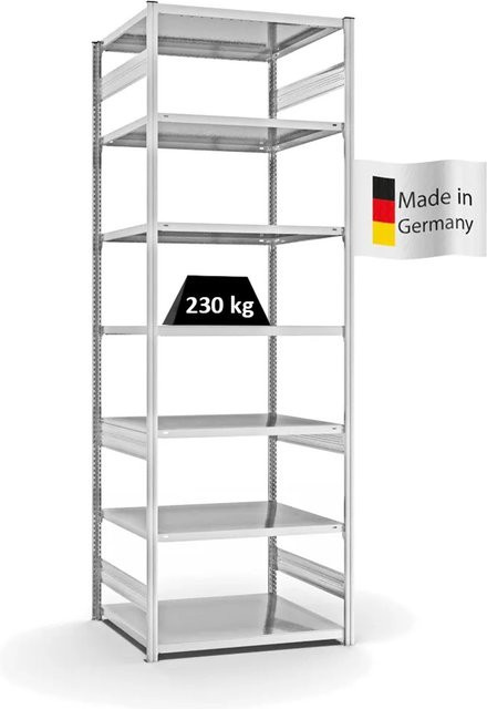 PROREGAL Fachbodenregal Stecksystem T-Profil Medium-Duty Grundregal, 7 Ebenen, Lichtgrau, H x B x T: 300 x 100 x 80 cm - Bild 1