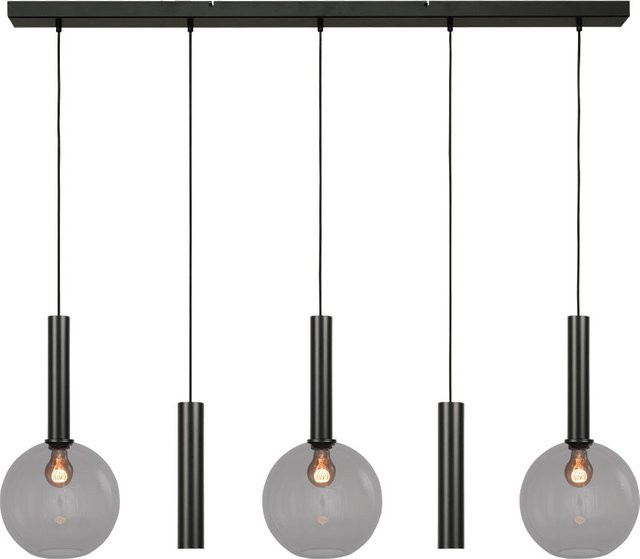 Masterlight Bella 2 3/2 Pendelleuchte 5-flammig mit rauchgrauen Glaskugeln und mattem schwarzem Gestell - Bild 1