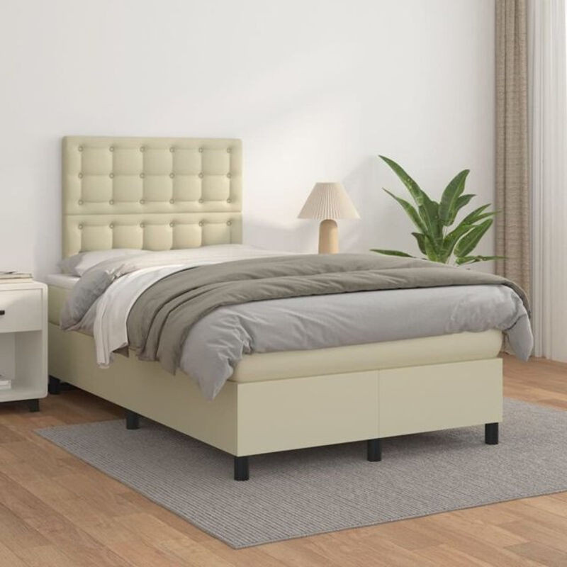 vidaxl Boxspringbett mit Matratze in Beige aus Kunstleder, B/T/H: 200 x 120 x 118 cm - Bild 1
