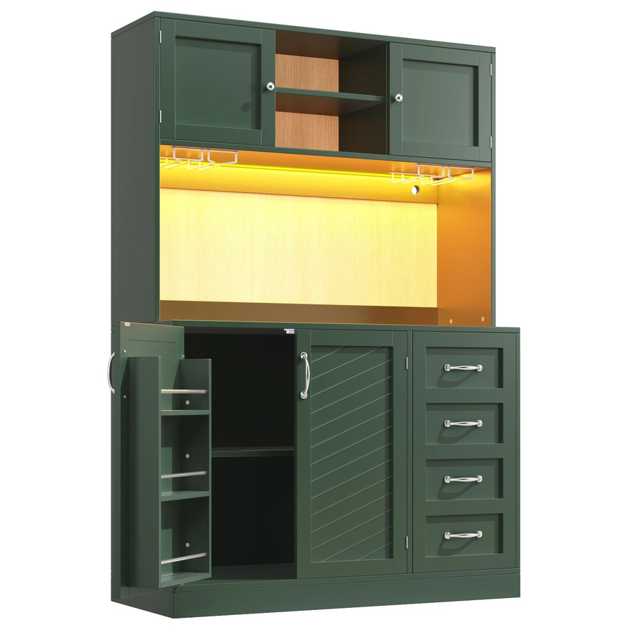 Merax Buffetschrank mit LED-Beleuchtung und Getränkehalter in Grün und Silber, B/T/H: 120 x 40 x 188 cm - Bild 2
