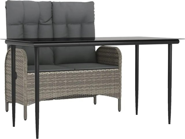 vidaXL 2-teilige Garten-Essgruppe aus Poly Rattan in Grau mit Tisch aus gehärtetem Glas und Kissen für Terrasse und Garten - Bild 1
