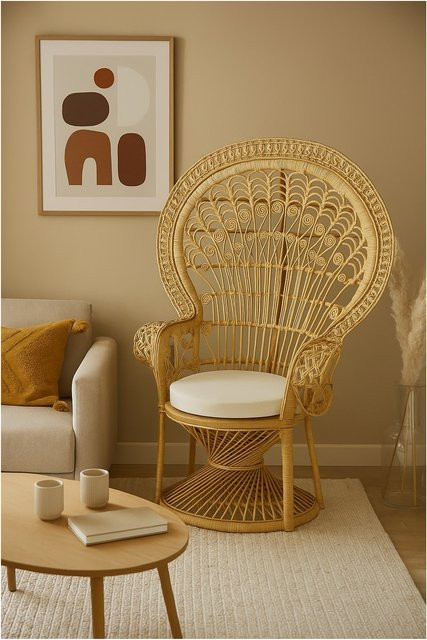 Rattansessel Pfauenthron von möbel direkt online mit Sitzkissen in Beige - Bild 1