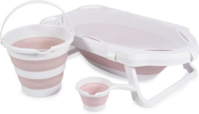Cangaroo Badewannen-Set Hawaii 4-teilig faltbar mit Wasserablauf und Ablagefächern in Pink - Bild 1