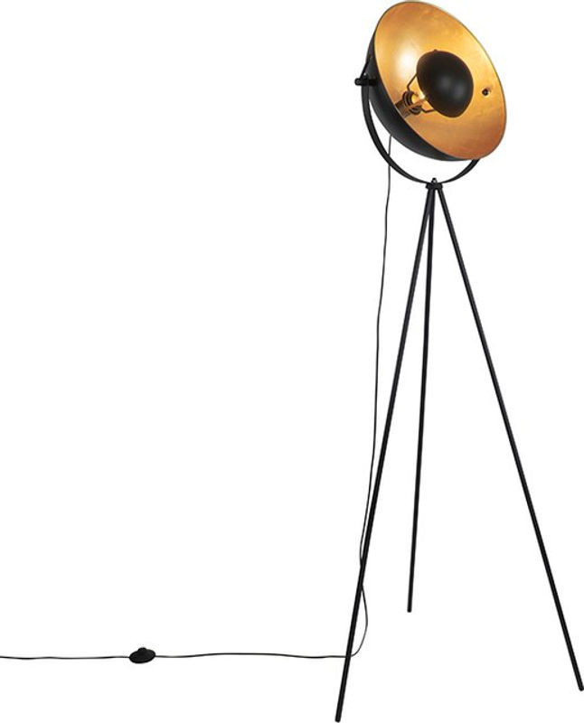 QAZQA Industrial Stehlampe aus Stahl in Schwarz und Gelb mit verstellbarem Stativ und E27 Fassung, Höhe: 170,5 cm - Bild 1