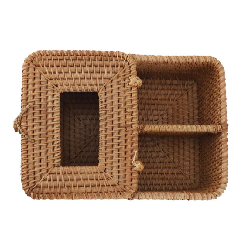 KONNWEI Rattan Taschentuchbox quadratisch in Braun mit 2 Fächern und Deckling für Fernbedienungen im Bohemian Stil - Bild 7