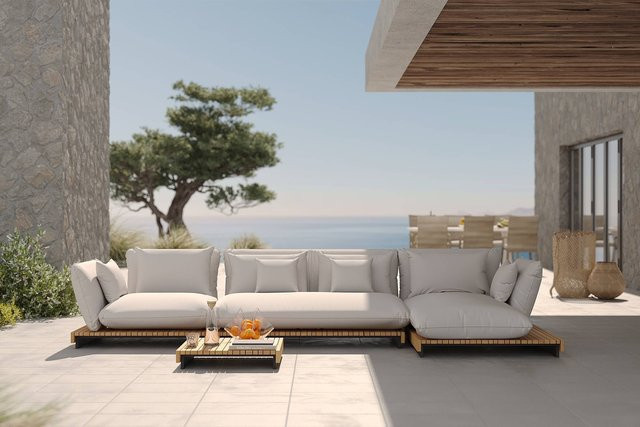 OUTFLEXX Catania Gartenlounge für 5-6 Personen in Creme/Grau aus Aluminium, Teak und Olefin, wetterbeständig und FSC-zertifiziert - Bild 1