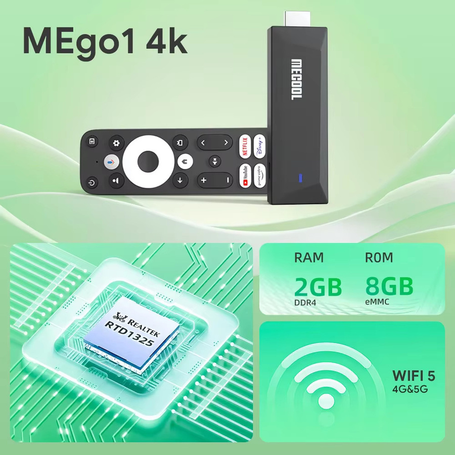 MECOOL MEgo 1 TV-Stick Media Streamer mit 8 GB Speicher, Realtek Quad-Core, 4K UHD, Google Android TV und Dolby, Schwarz - Bild 3