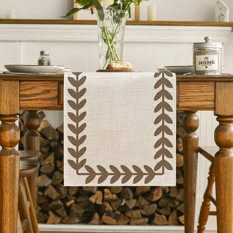 VIKAMA Tischläufer aus Leinen mit Weidenblattmuster in Braun und Beige, hitzebeständig und maschinenwaschbar, Breite: 33,0 cm, Länge: 183,0 cm - Bild 4
