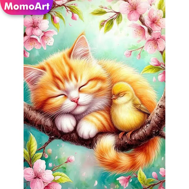 Momoart Diamantmalerei Katze DIY Diamantmosaik rund, Mehrfarbig, Durchmesser: 30,0 cm - Bild 1