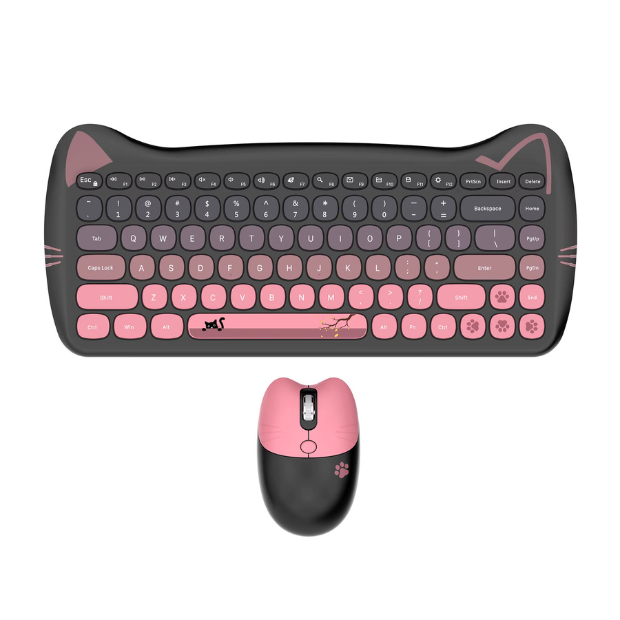 GEEZER Kabellose Tastatur-Maus-Kombination mit Katzenohren im Retro-Design, Rosa-Schwarz, Runde Tastenkappen, US QWERTY-Layout, Bluetooth - Bild 7