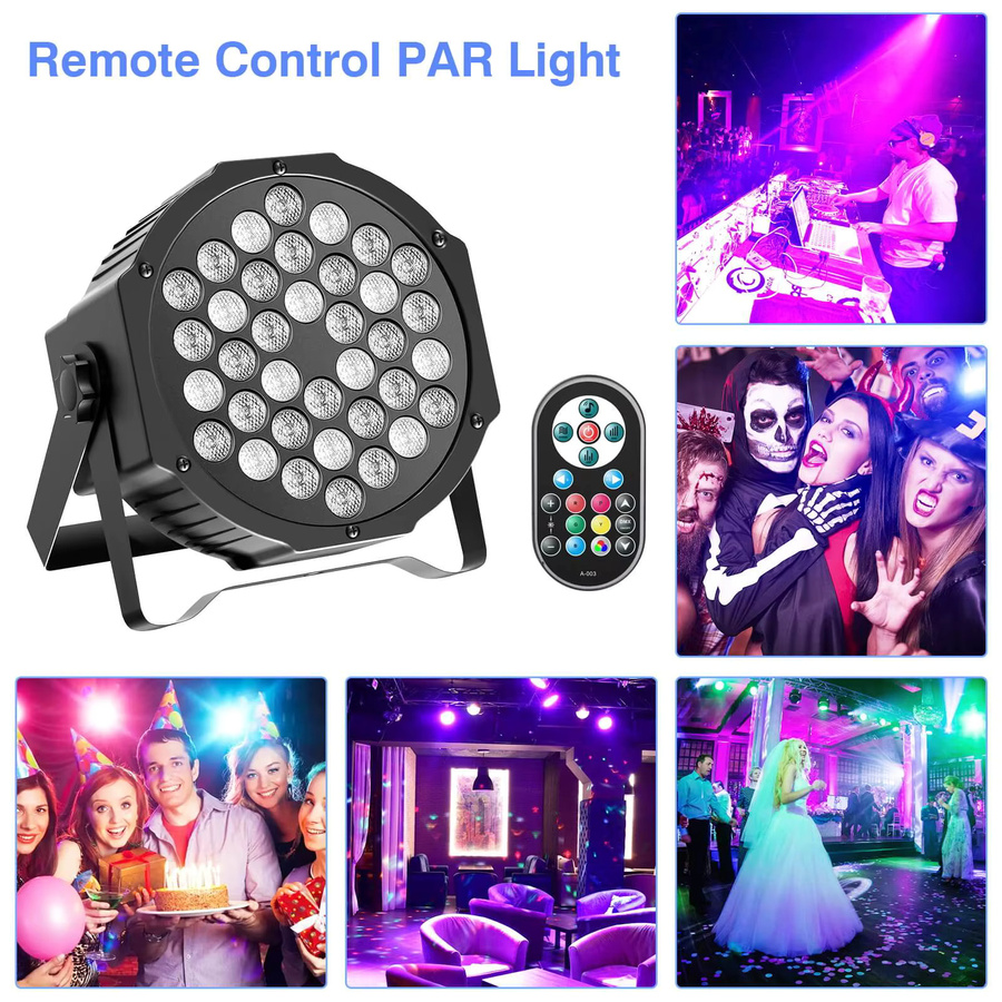 U'king RGB LED Par Lights Set mit 36 LEDs, DMX512, Fernbedienung und Sound-Aktivierung, Schwarz - Bild 4