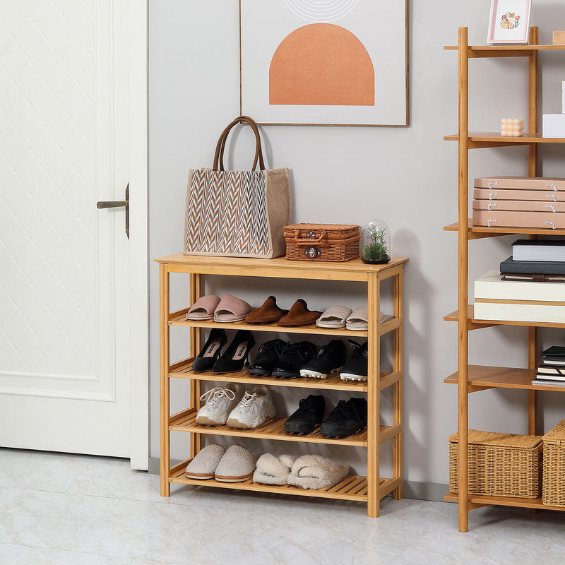 HOMCOM Schuhregal aus Bambus in Braun, offener Schuhständer mit 4 Ebenen für 20 Paar Schuhe, B/T/H: 80 x 29 x 82 cm - Bild 2