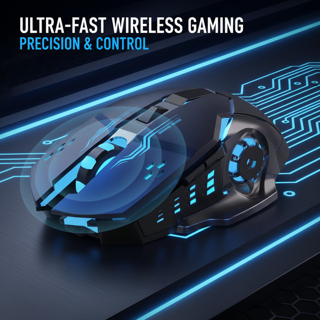 NexusClick kabellose mechanische Maus mit RGB-LED, wiederaufladbare 2,4G Computermaus mit USB-C, ergonomisches Design für PC und Laptop in Blau und Schwarz - Bild 1