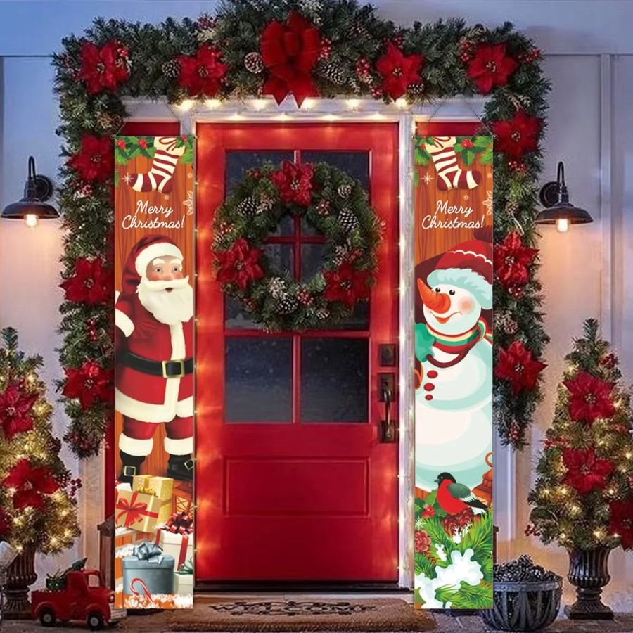 VIKAMA Weihnachts Banner für den Außenbereich mit Santa Claus und Schneemann zur Dekoration von Haustür und Veranda - Bild 2