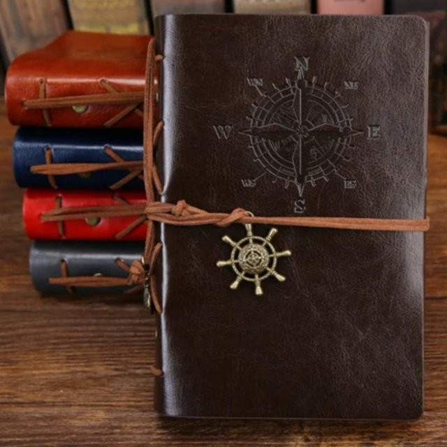 NATAWA Retro Spiral Notizbuch Vintage Piraten Anker aus PU Leder in Kaffeebraun, B: 10,5 cm, H: 14,5 cm - Bild 1