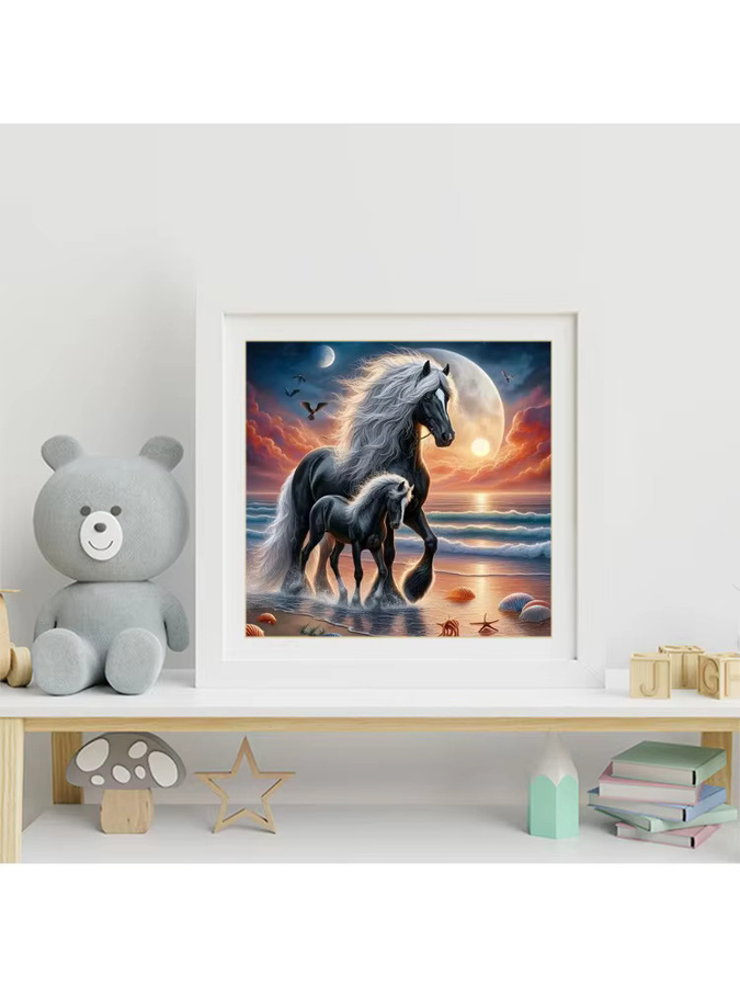 EverShine Diamantmalerei Pferd Motiv als DIY Mosaik Stickerei für Erwachsene in Multicolour, Tischdeko mit Sonnenuntergang und Meer-Motiv, B/T: 20 x 20 cm - Bild 3