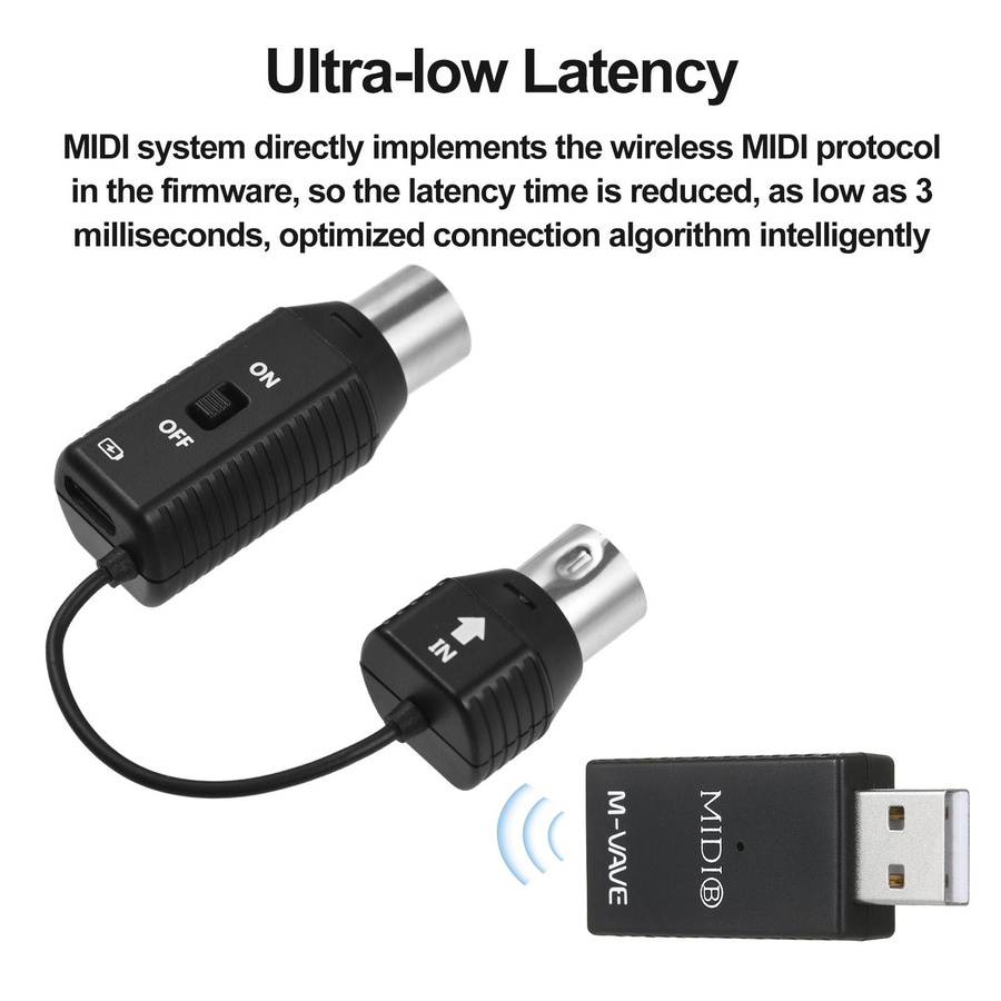M-VAVE MS1 Mini-Funkübertragungssystem MIDI-Funkadapter mit USB-C Plug-and-Play in Schwarz - Bild 2