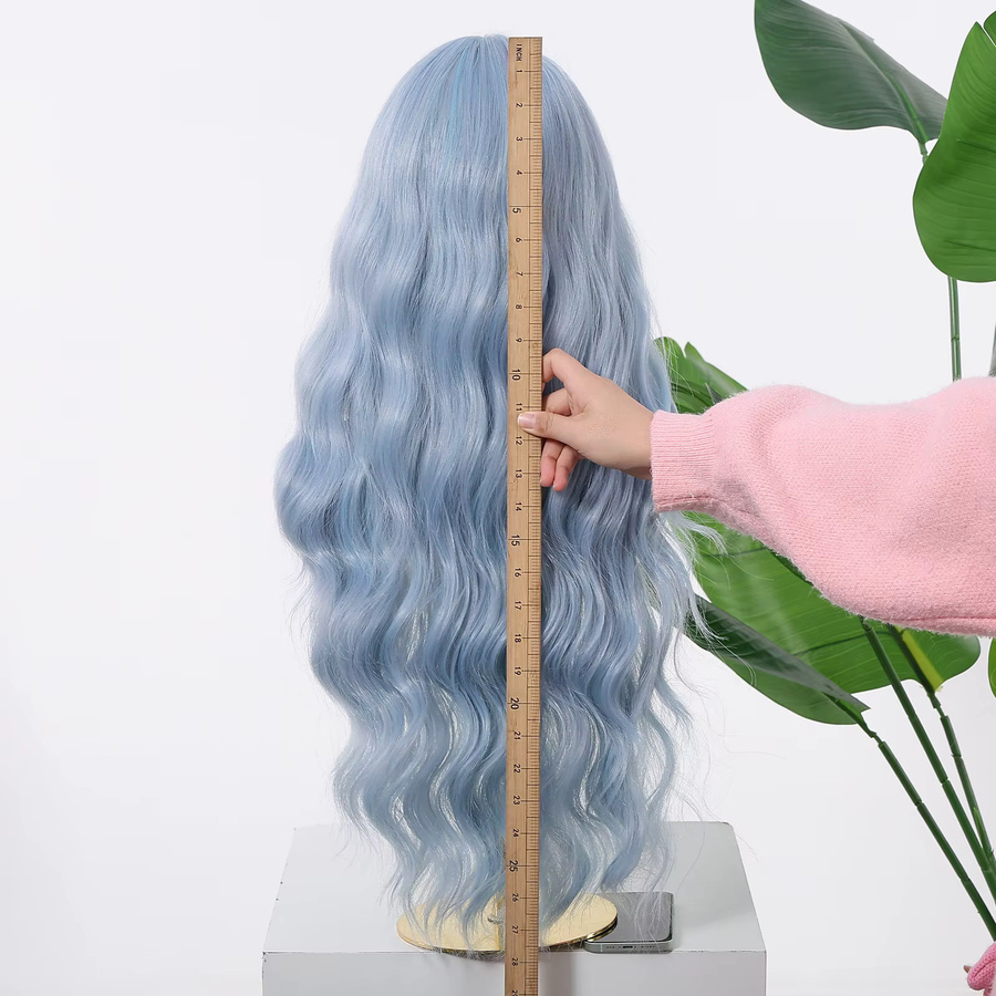 Allbell Magique Haarperücke mit Pony, lange gewellte synthetische Perücke, Blau, Damen - Bild 2
