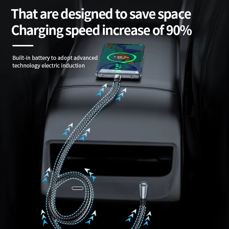 MACDOT USB-C-Ladekabel in Grau mit flachem 90-Grad-Anschluss für Samsung S23 S22 S21, iPhone 16 und MacBook Air - Bild 3