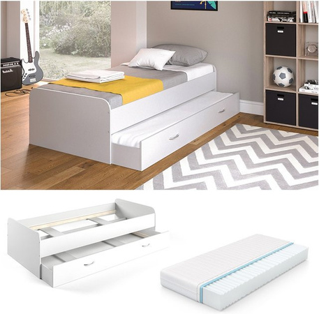 VitaliSpa Bett Enzo Jugendbett mit Gästeliege und Matratze, Farbe: Weiß, B/T/H: 90 x 200 cm