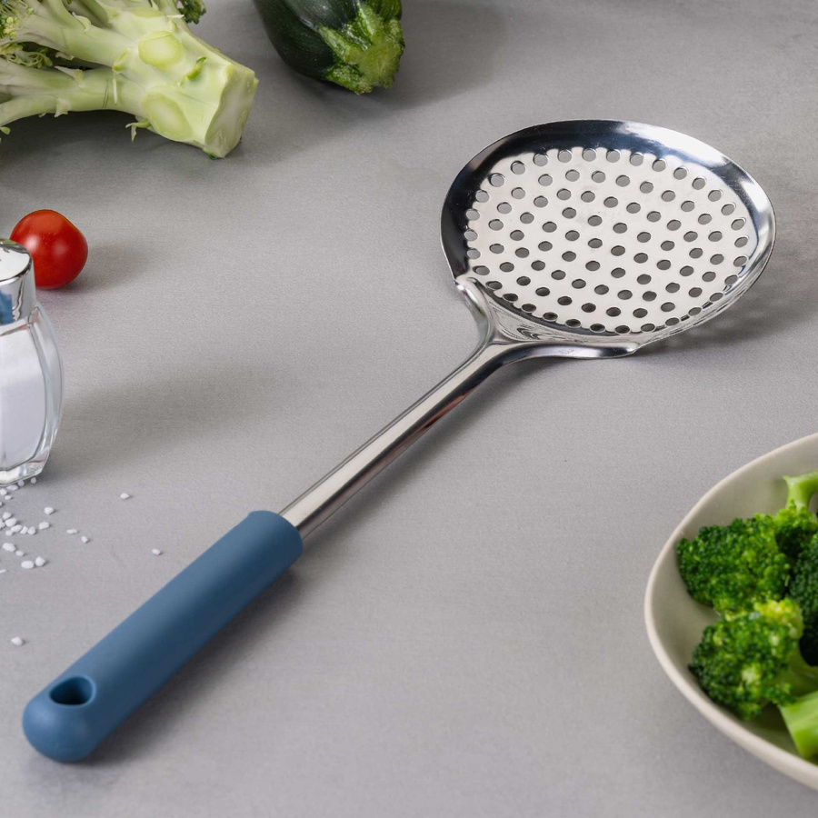 Fackelmann Abseihlöffel Essential Colander, blau, rund, aus Edelstahl und Kunststoff, spülmaschinenfest - Bild 2
