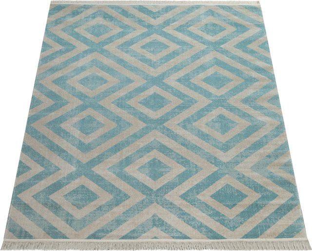 In- & Outdoor-Teppich Saga Blau mit Rauten-Muster, B/T: 60 x 100 cm - Bild 1