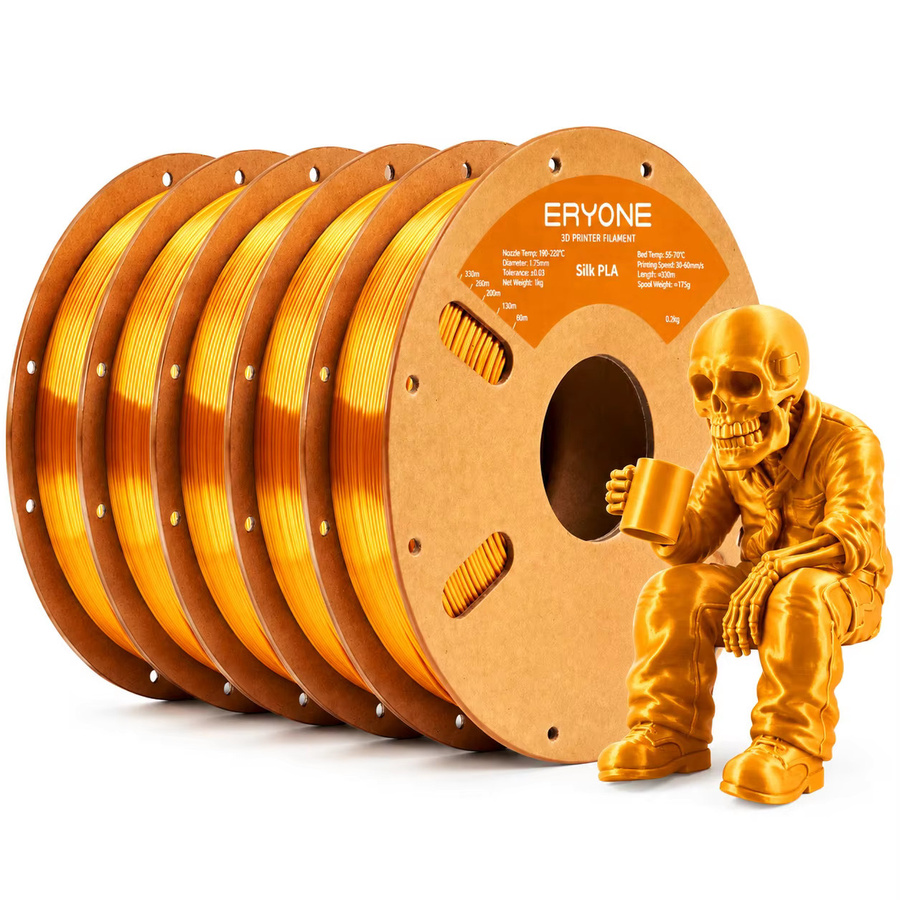 ERYONE Seiden-PLA-Filament 1,75mm für FDM 3D-Drucker, Glänzendes Metallisches Finish, 5kg Großpackung (5 Spulen) - Bild 2