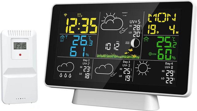 TOMTOP JMS WIFI-Wetterstation mit App-Steuerung, kabelloses Hygrometer und Thermometer für Innen und Außen, Temperatur- und Luftfeuchtigkeitsanzeige, Weiß - Bild 1
