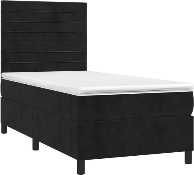 vidaXL Boxspringbett mit Matratze in Schwarz, Samt, mit LED-Unterbettbeleuchtung und USB-Ladeport, B/T/H: 100 x 200 x 118 cm - Bild 1