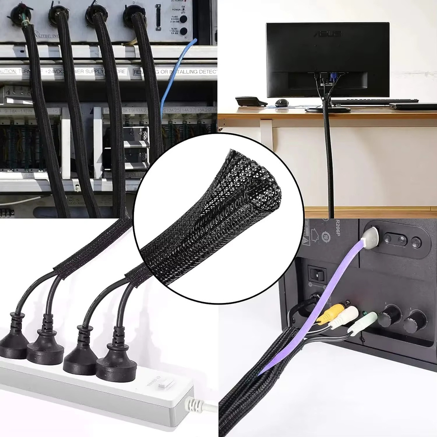 Geflochtene Kabelhülse aus PET-Nylon für Schreibtisch, PC und TV, Länge: 5 m, Durchmesser: 1 cm, in Schwarz oder Weiß - Bild 5