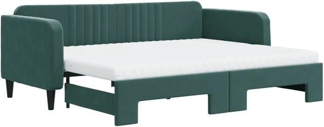 vidaXL Tagesbett ausziehbar mit Matratze in Dunkelgrün aus Samt mit Schlaffunktion B/T/H: 90 x 200 cm - Bild 1