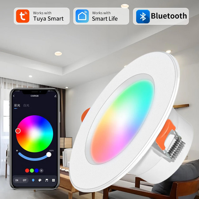 Tuya Bluetooth Smart LED Deckenleuchte RGB mit Warmweiß und Kaltweiß, dimmbar per App, 15W Einbauleuchte - Bild 1