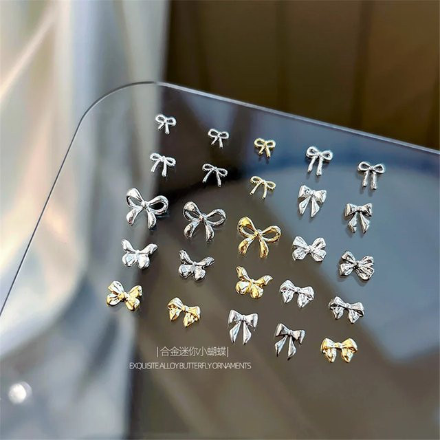 Rhstoe Nail Art Zubehör, Schmetterling und Schleife, Gold und Silber, 20 Stück - Bild 1