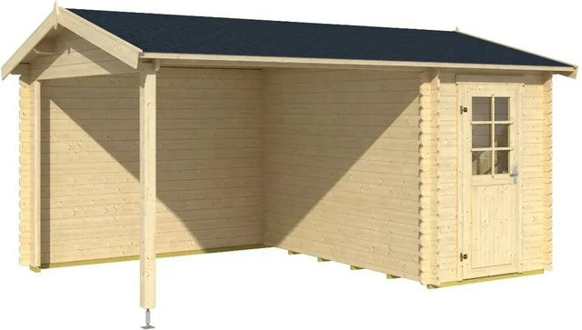 Lasita Maja Gartenhaus Wibo aus Fichtenholz in Braun mit Anbaudach und Satteldach, B/H/T: 465 x 245,1 x 337,8 cm - Bild 1