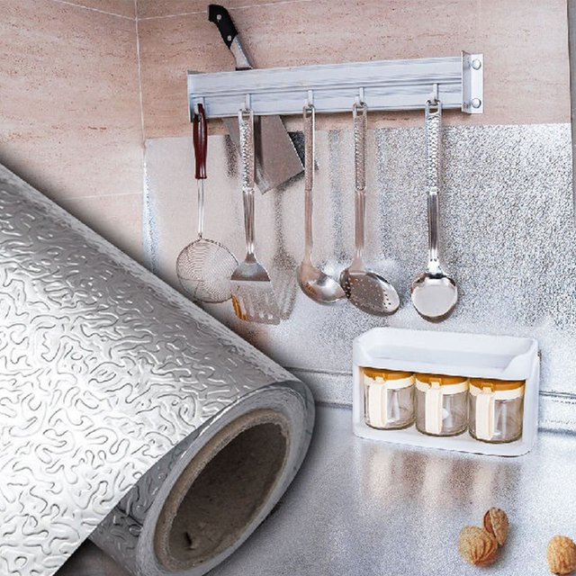 Selbstklebende Küchenaufkleber aus Aluminium von ctzszzmm in Silber, wasserfest und ölbeständig zur Dekoration von Arbeitsplatten, Schubladen, Schränken und Wänden - Bild 1