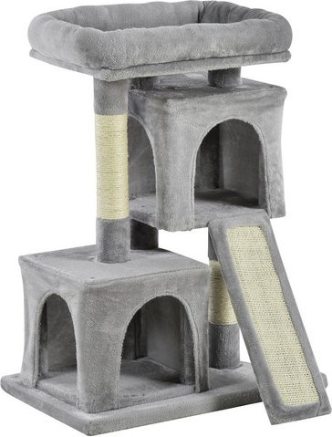 PawHut Kratzbaum für Katzen in Hellgrau mit Höhle und Sisalsäulen, B/T/H: 39 x 59 x 83 cm - Bild 1