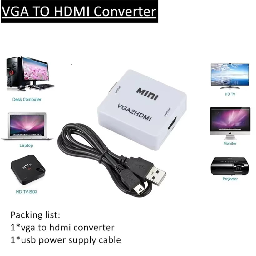 kebidumei VGA zu HDMI Konverter Adapter in Weiß für Full HD 1080P Video und Audio an PC, Laptop, HDTV und Projektor - Bild 2