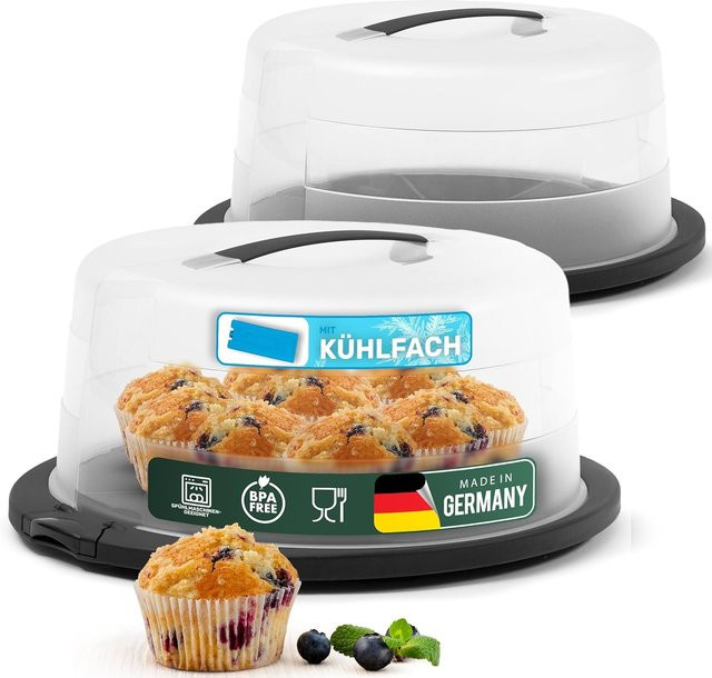 Novaliv 2er-Set Kuchen-Transportboxen mit Kühlfach und Muffin-Behälter, transparent, B/T/H: 38 x 33,5 x 17,5 cm - Bild 1