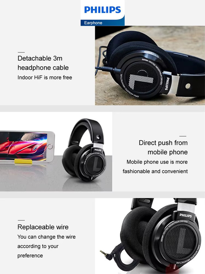 Philips SHP9500 HiFi Stereo Over-Ear Kopfhörer in Schwarz mit 3,5mm und 6,3mm Anschluss - Bild 5