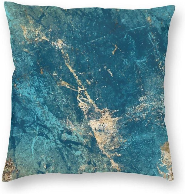 Lu Xika Chen Quadratische Kissenhülle mit Marmor-Print in Türkis und Blaugrün aus Polyester-Leinen-Samt mit Reißverschluss, B/T/H: 18 x 18 x 18 cm - Bild 1